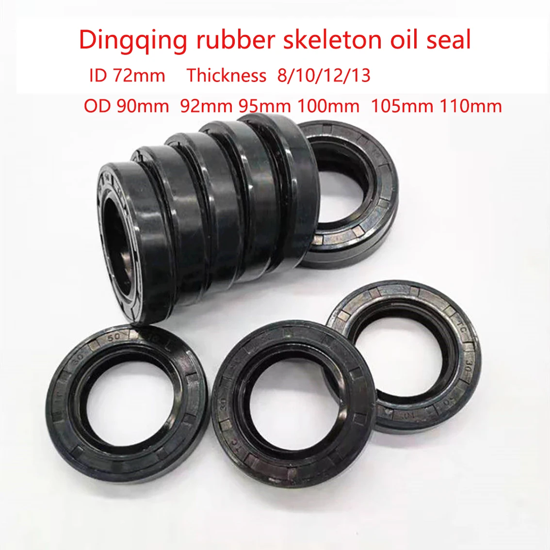 1PCS Black Nitrile Butadiene Rubber TC/TG Skeleton Oil Seal Inner Dia 72mm THK 8/10/12/13mm Built In Steel Spring Steel Frame