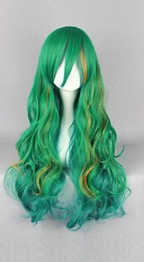 Long Green Blue & Brown Curly Anime Cosplay Wig