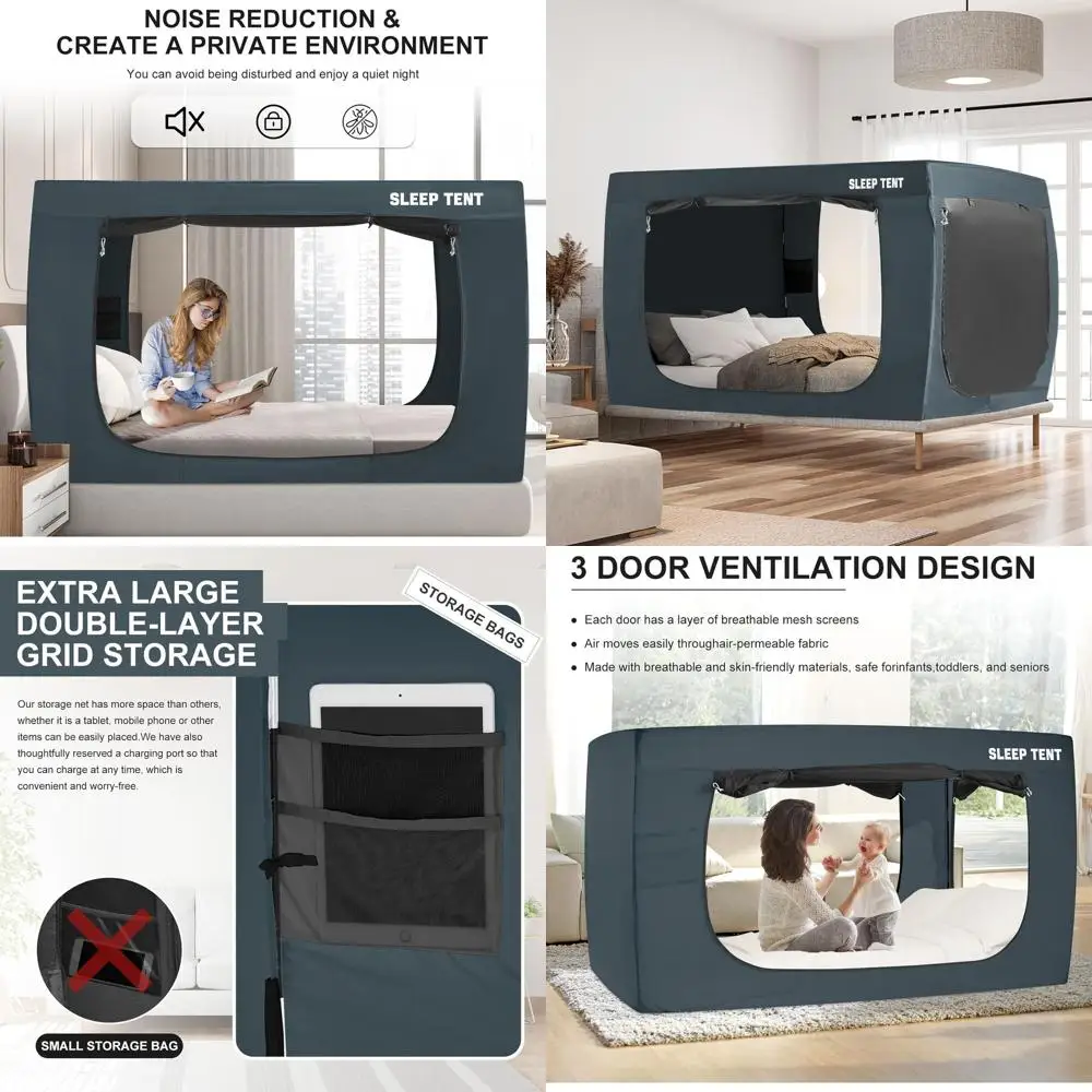 

Темно-синяя палатка-домик для уединения, тепла и воздухопроницаемости - идеально подходит для детей и взрослых (матрас в комплект не входит)