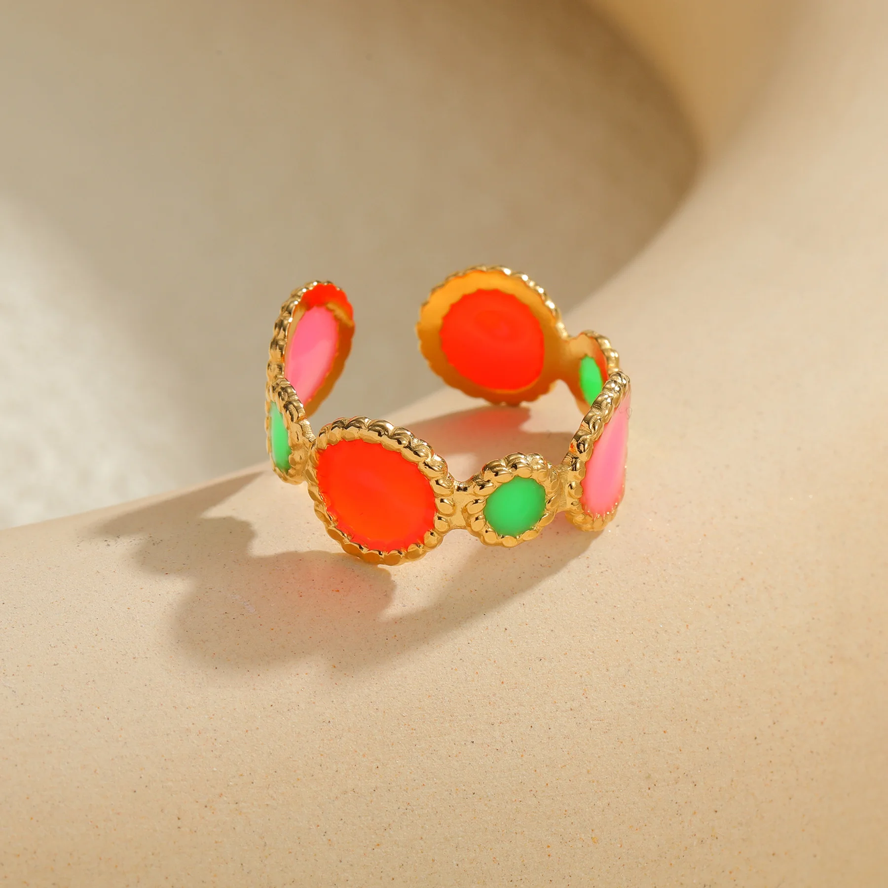 Kissmoon Trendy Colorful Irregular Geometry Open Stainless Steel Gold Color Ring for Women Brithday Vacation Party Jewelry Gifts