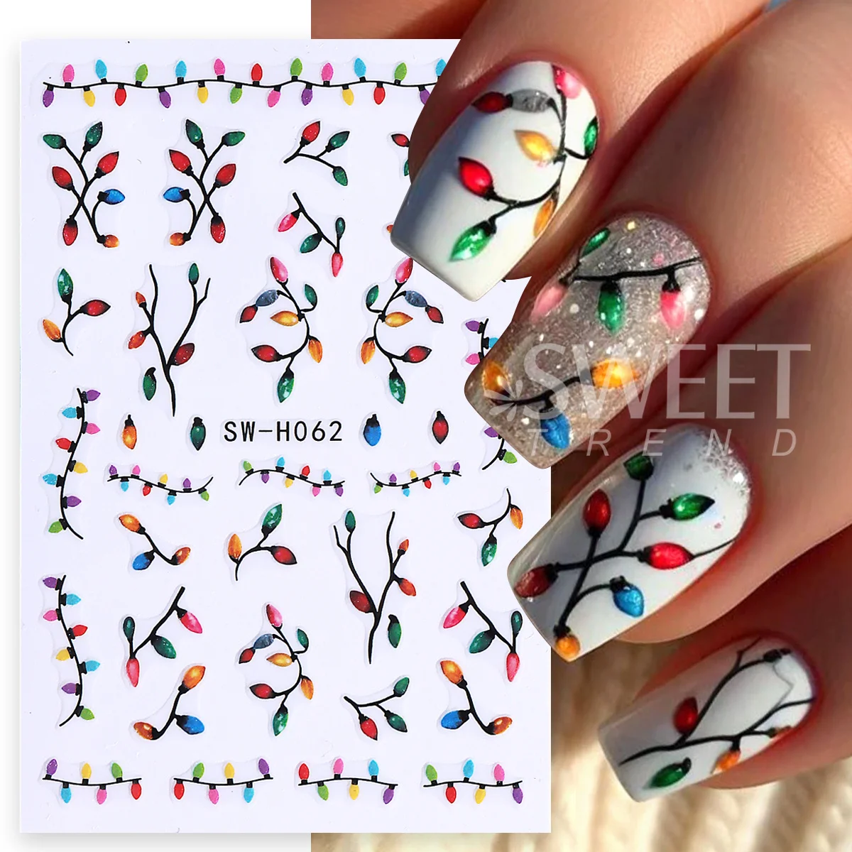 2 قطعة ضوء عيد الميلاد مضيئة مسمار ملصق بسيط شجرة عيد الميلاد ستار لاصق الشارات توهج في الظلام ليلة الإبداعية الشتاء مانيكير #4