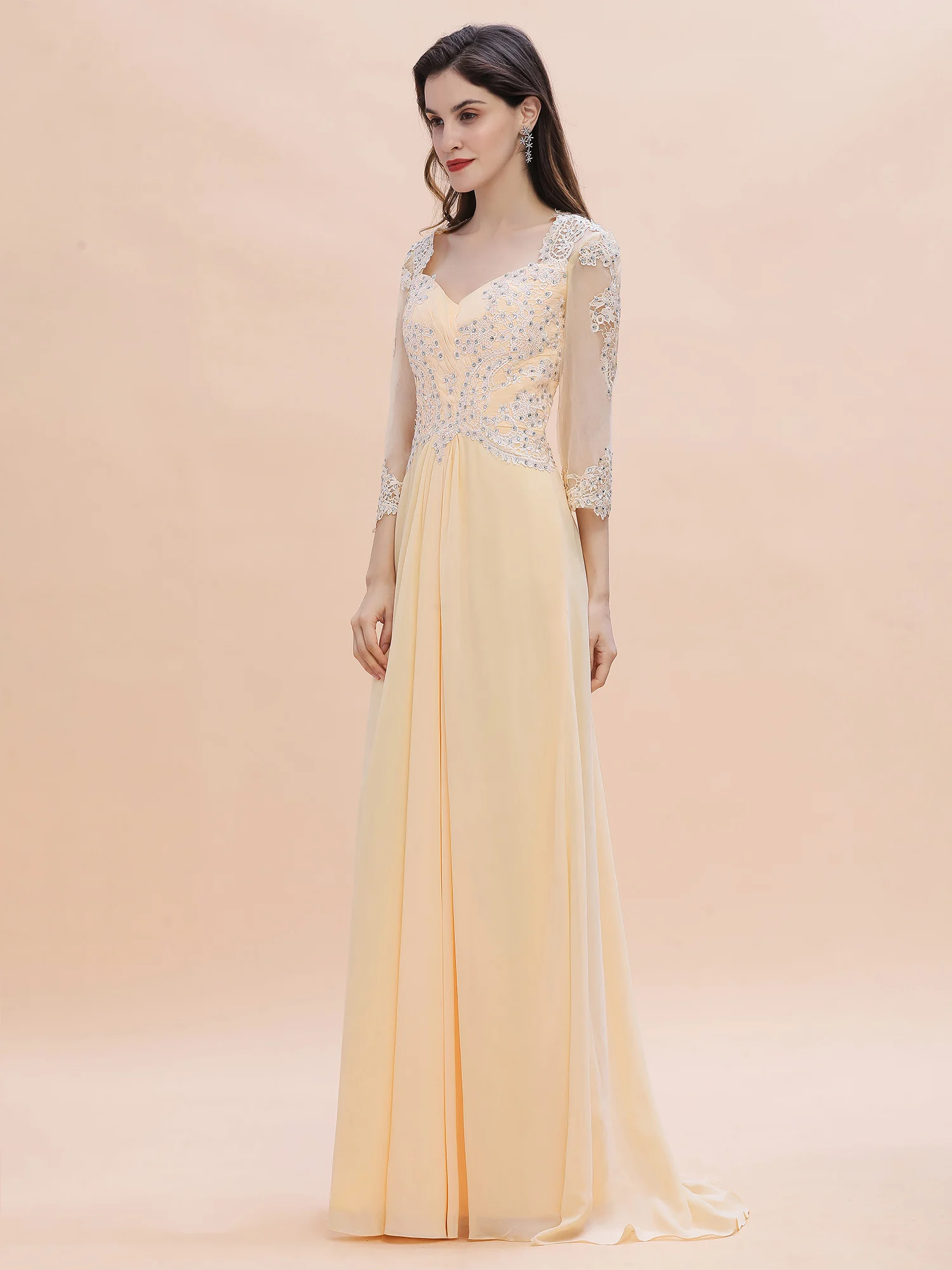 Vestidos de noite para um casamento 2022 lantejoulas chiffon 3/4 mangas compridas com decote em v uma linha de noivado do baile de formatura vestidos de festa noche