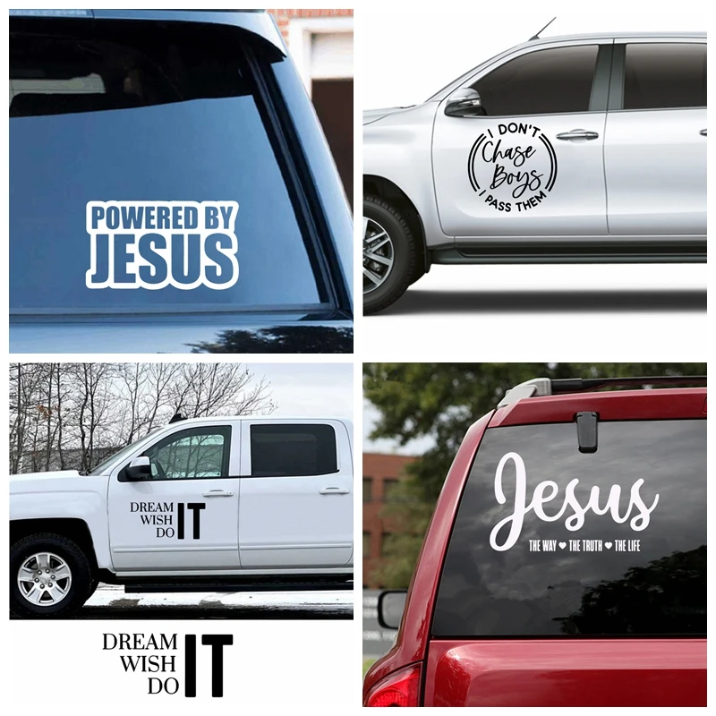

New powered by jesus Removable Car Sticker Car Window Stickers Bumper God Vinyl Text Auto Decal