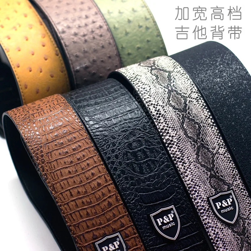 P&P Like 2023 New PU Leather Guitar Strap Snake Pattern Bass Strap Instrument Accessories
