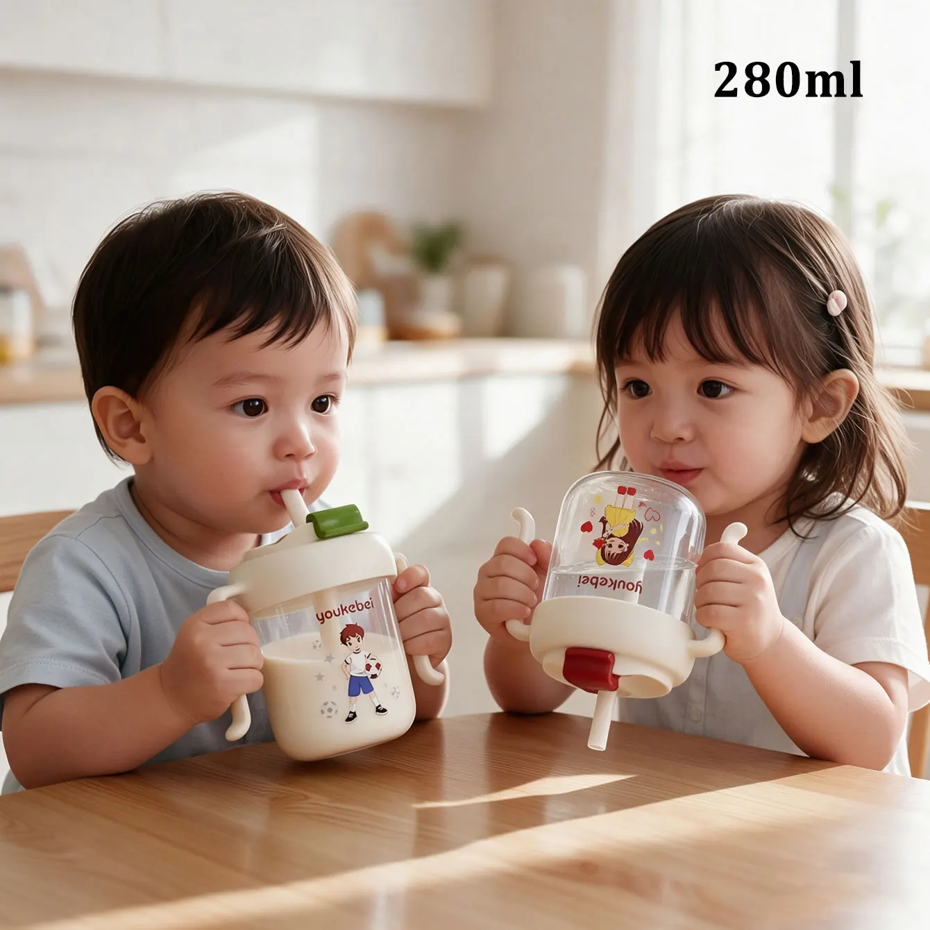 3 in 1 Sippy Cup，Baby straw Cup for 6 12 18 Months，Sippy Cup with straw , Baby Water Cup for Drinking and Training，280ml