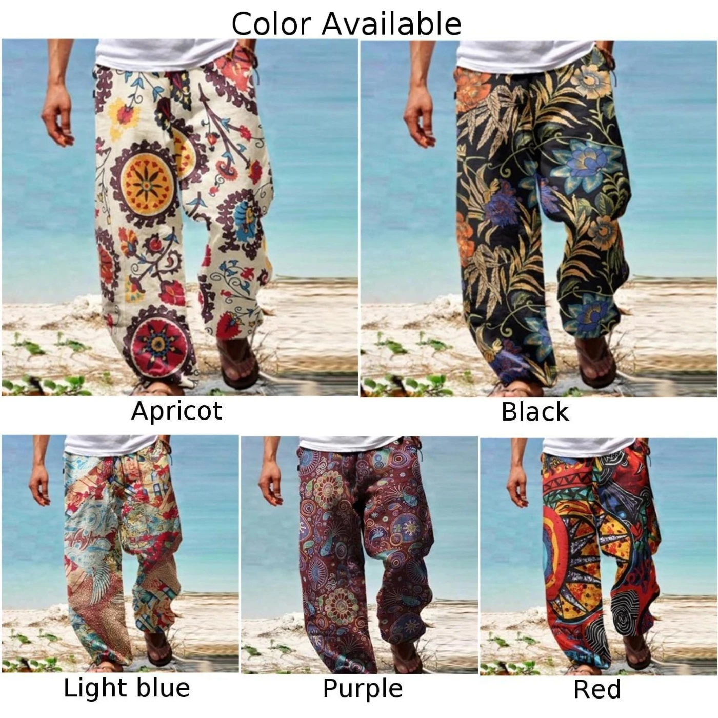 Mężczyźni Casual Baggy Harem Pants Elastic Waist Beach Loose Wide Leg Hippy Trousers Chinese Style Casual Joggers Trousers High Qualit