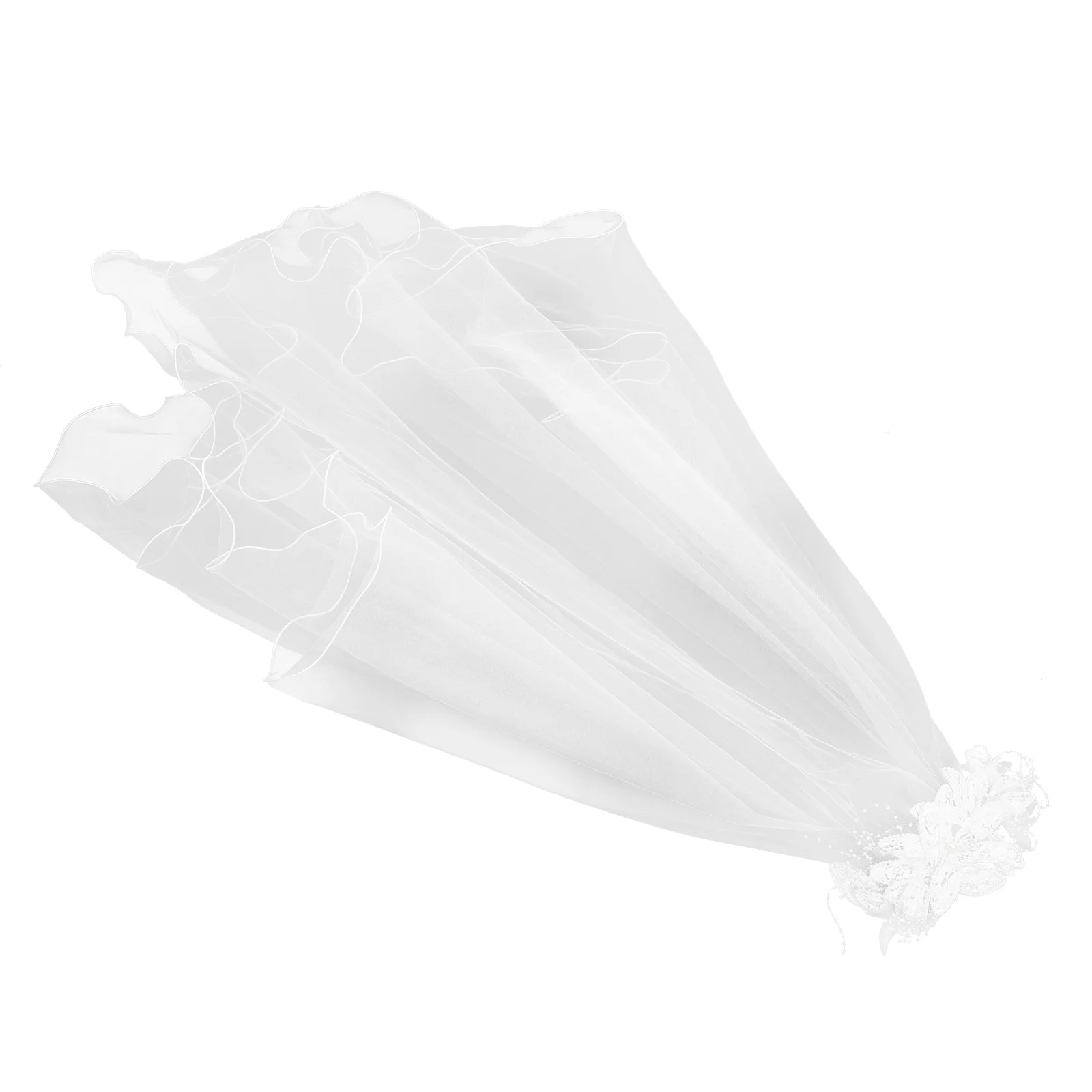 

Long Wedding Veil White Bridal Veil with Floral Embellishment Delicate Lace Comb Attached for Brides Wedding Attire