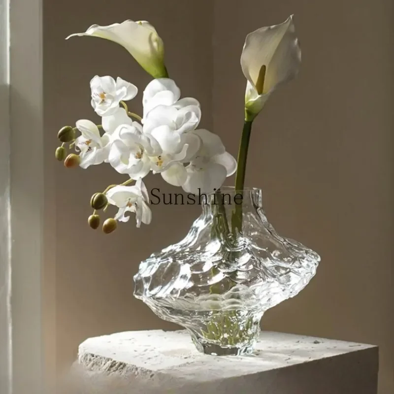 Light luxury valley pattern glass vase transparent advanced flower sensor