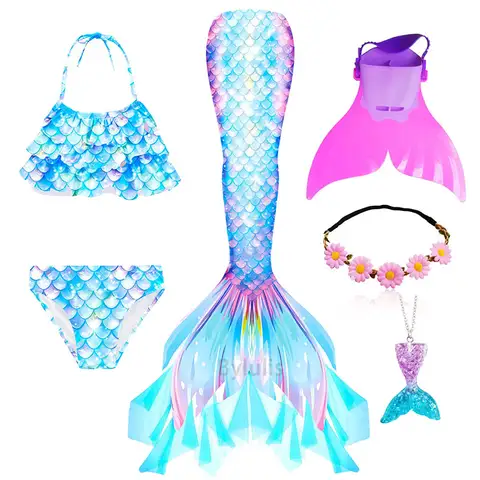 Princess Girls Swimming Mermaid Tail Mermaid Ariel Costume Halloween Cosplay Christmas Birthday Party Swimsuit with Monofin Fin
