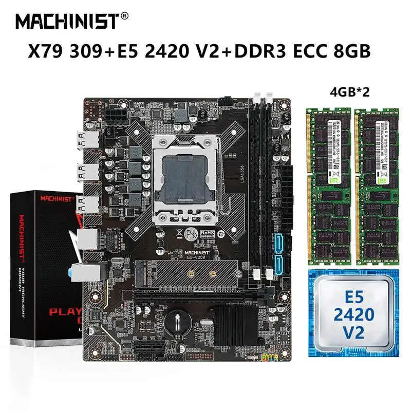 New MACHINIST X79 Motherboard LGA 1356 Set Kit With Xeon E5 2420 V2 Processor 8GB(2*4GB)DDR3 ECC RAM Memory M.2 NVME X79-E5 V309