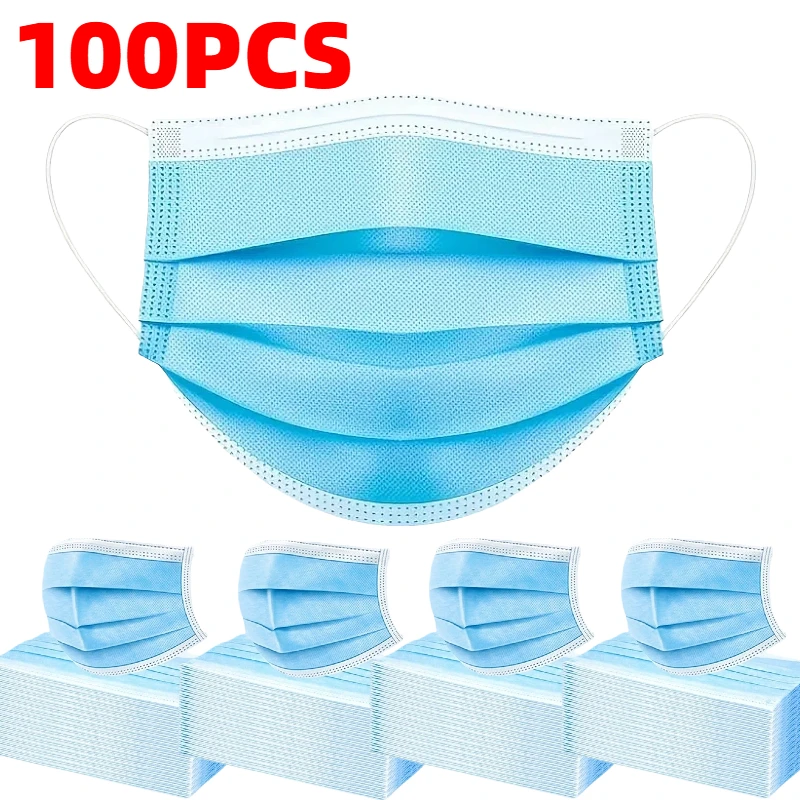 

100Pcs Thick Blue Disposable Protective Masks - 3-Layer Breathable and Comfortable, with Adjustable Ear Loops and a Secure Fit Nose Pad - Affordable for Home Use, Can Be Purchased in Bulk, Perfect for Outdoor Activities, Home, Commuting, Office, School, U