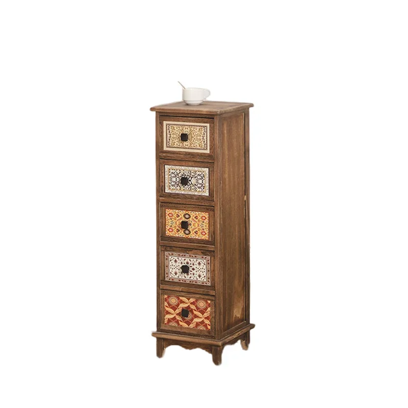 Minimalist Narrow Retro Solid Wood MultiLayer Drawer Type Storage Cabinet Living Room Gap 30cm Contracted Sofa Side Cabinet