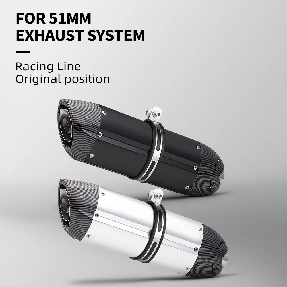Universal 51mm Tailpipe Stainless Steel Exhaust Pipe for Motorcycles ZX4R R7 CBR650 S1000 Z1000 Z900 450mm