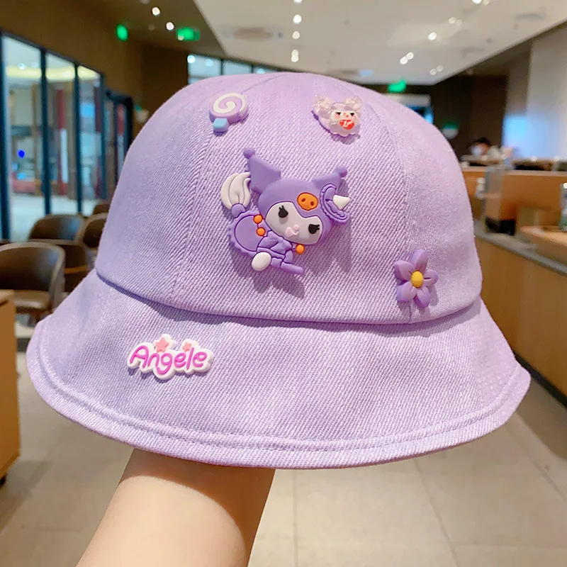 Topi anak-anak kartun My Melody Kuromi anak perempuan topi Bucket lucu pelindung matahari sejuk Pochacco topi matahari luar ruangan hadiah anak perempuan