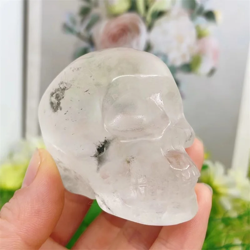 

Natural Clear Quartz Skull Mineral Carved Reiki Healing Gift Crafts Feng Shui Home Decoration Stone Statues 1PCS