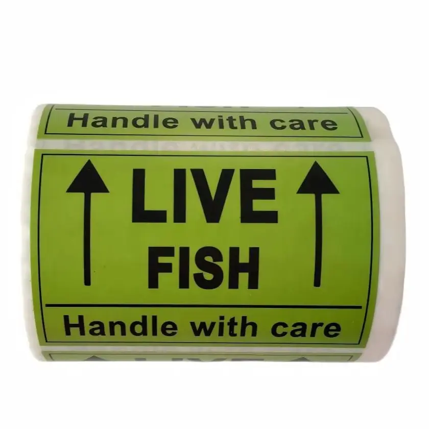 

250 pcs Live Fish Stickers Shipping Labels, 2 X 3 Inch Fluorescent Green Please Handle with Care Stickers