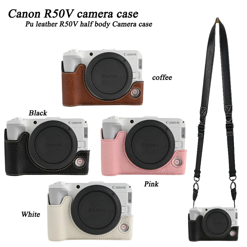 

PU Leather R50V Camera Case For Canon EOS R50V Camera Bag Half Body Cover Camera Shoulder Strap