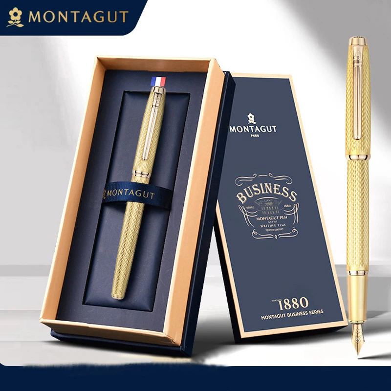 

Montagut Gray Wire Drawing Barrel & Golden Trim Fountain Pen Iridium 0.5mm Exquisite Writing Gift Pen With Gift Box M001