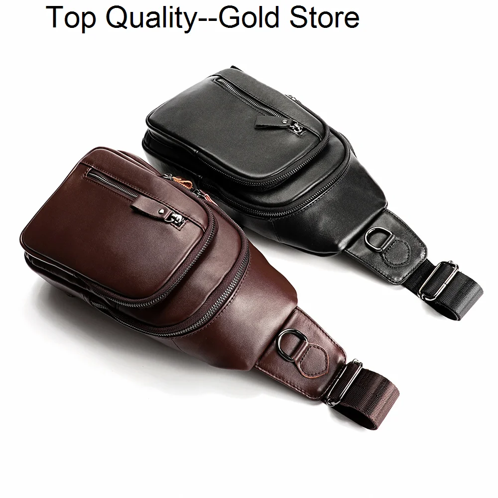 

Chest Bags For Men Genuine Leather Shoulder Bag Husband Male Sling Side Pouch Business Crossbody Pocket iPad Slingback