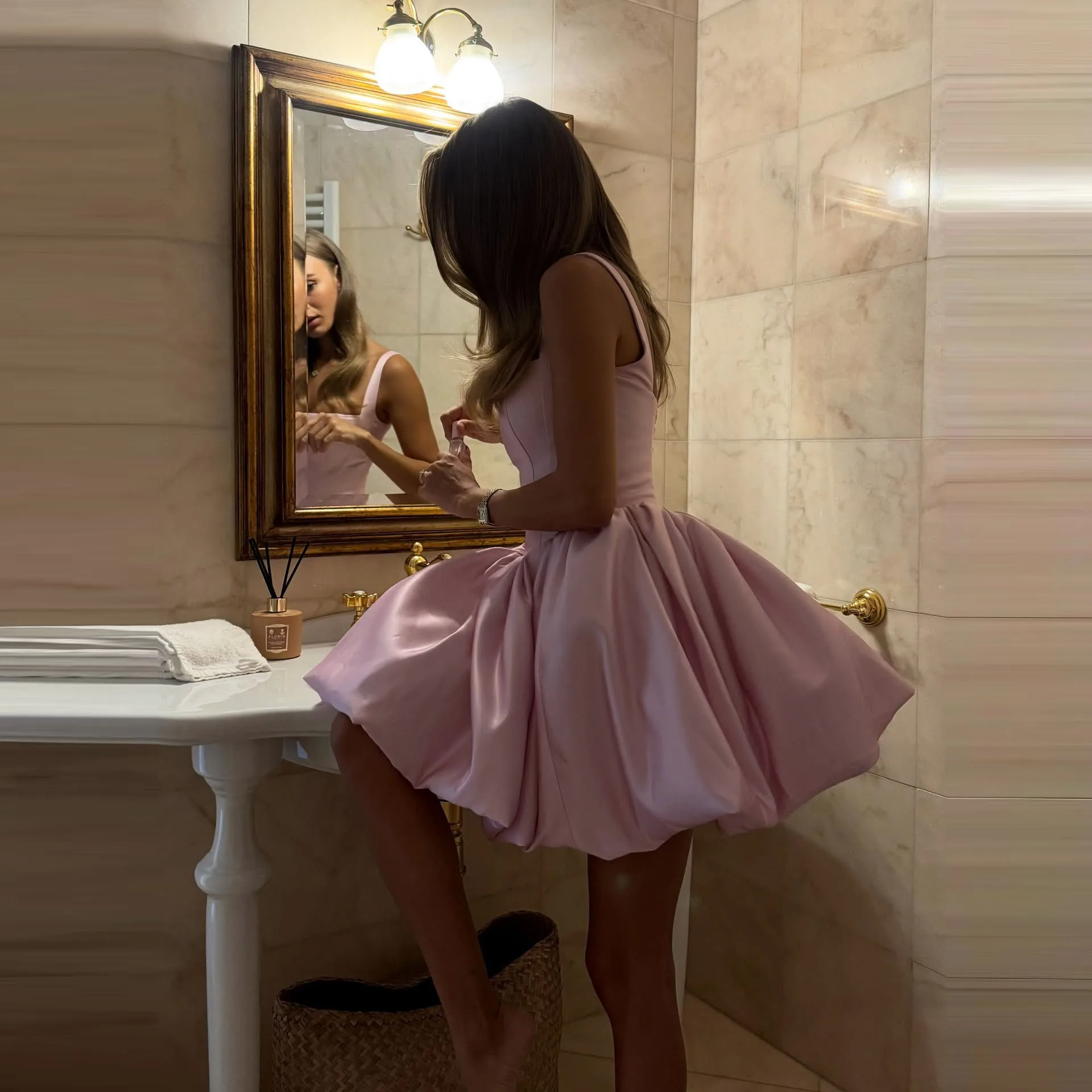 Pink Satin Off‑Shou…