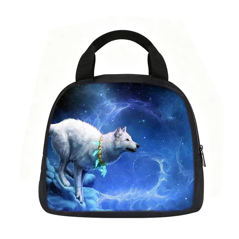 Wolf Handheld Meal Bag Lunch Bags for Boys Girls Sport Printing Children's Gift Lights Weight Cooler Bags for Food or Juice