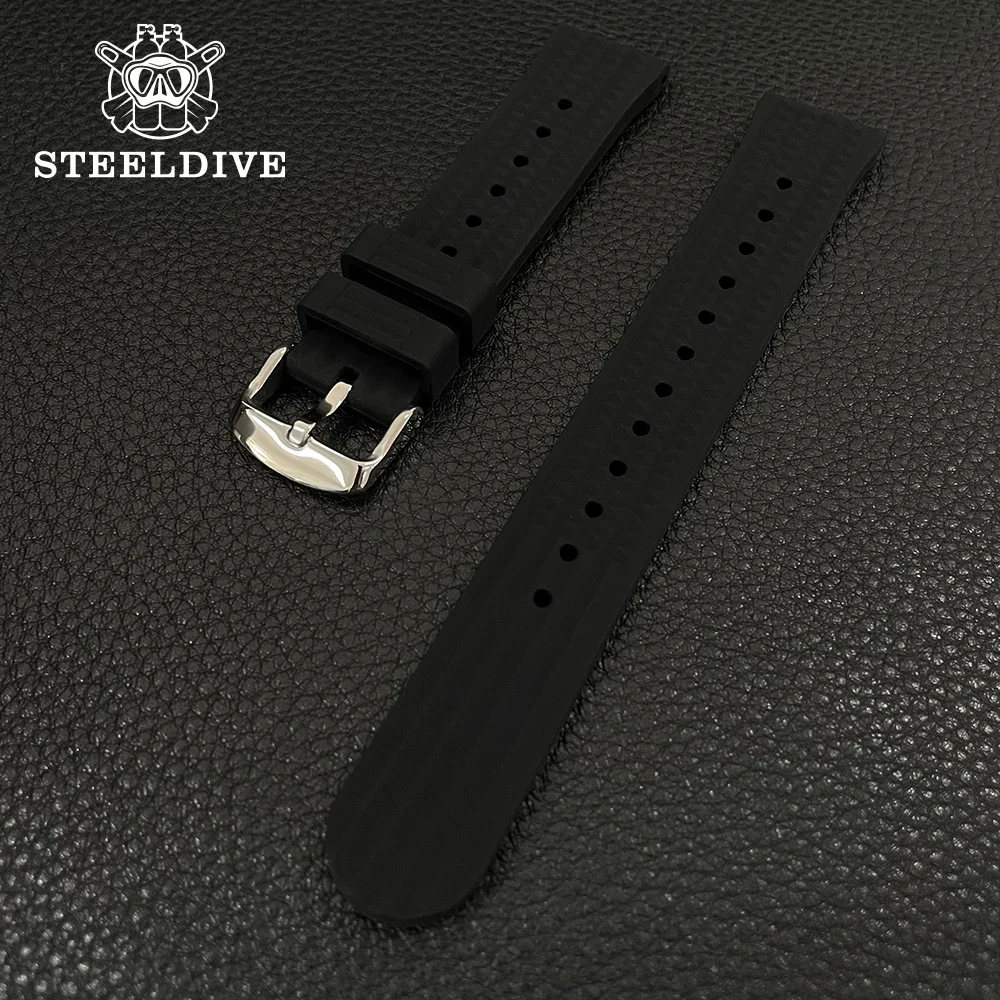 STEELDIVE Silicone Strap Waffle Strap Black/Green/Blue 20MM/22MM Width Classic Strap