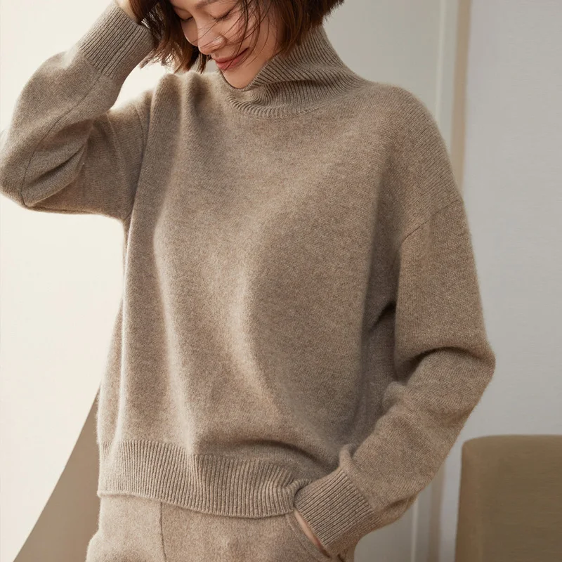 Hot Sale 2022 Autumn Winter 100% Cashmere Sweater Women\'s Turtleneck Soft Warm Pullover Female Loose Large Size Knitted Jumper