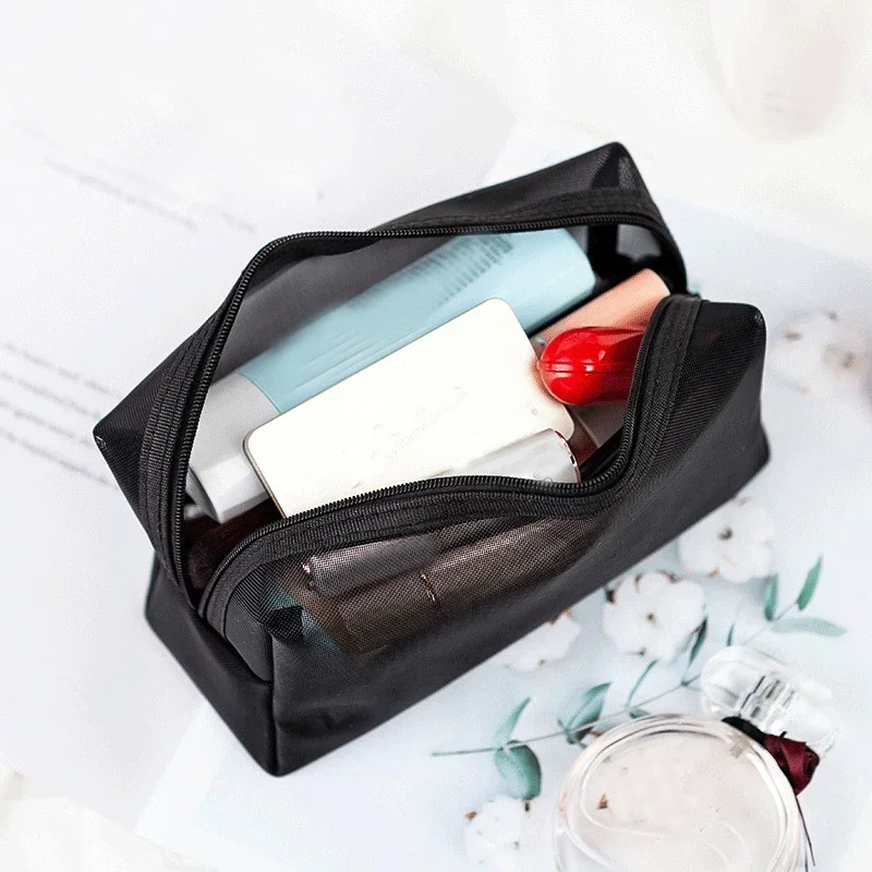 Black Mesh Makeup Bag Women Transparent Cosmetic Bag Small Large Portable Storage Bags Travel Toiletries Towel Organizer Pouch