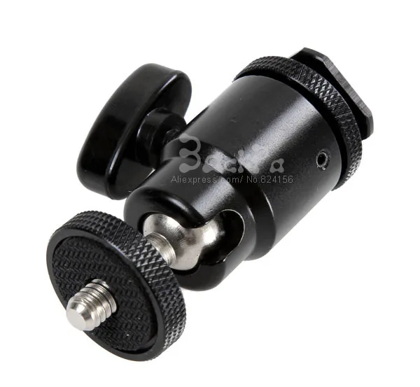 50PCS Camera Mini Tripod Ballhead Metal Ball Head Hot Shoe Adapter to 1/4 Screw Mount for Flash Light Stand