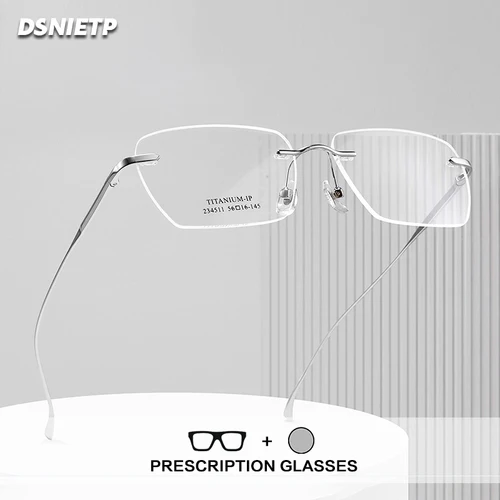 Gafas de lectura sin montura de titanio puro para hombre, fotocromáticas, antiluz azul, sin marco, gafas graduadas personalizadas