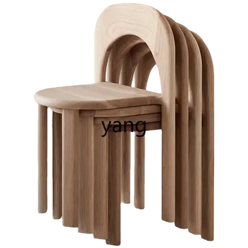 LTT Chair Folding Chair Cream Wind Silent Wind Log Household Stackable Mid-Ancient Chair