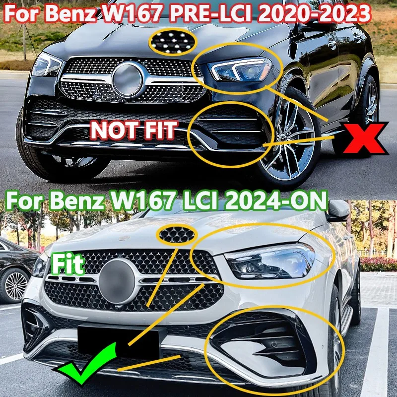 For Mercedes-Benz W167 GLE AMG-line/GLE 53 2023-2026 Pre-Facelift Gloss Black GT Style Front Bumper Bar Grille Car Accessories