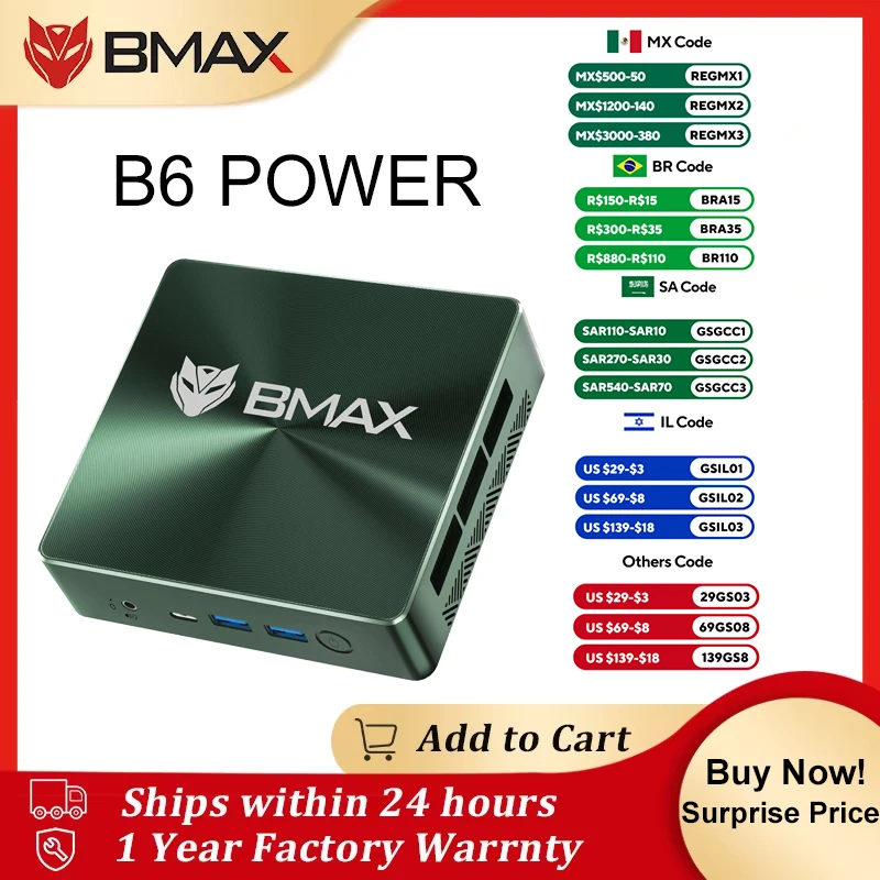 BMAX-Mini PC B6 Power, Intel Core i7-1060NG7 hasta 3,8 GHz, 16GB LPDDR4 1TB SSD, funcin completa, tipo C, 4K,mini pc Business