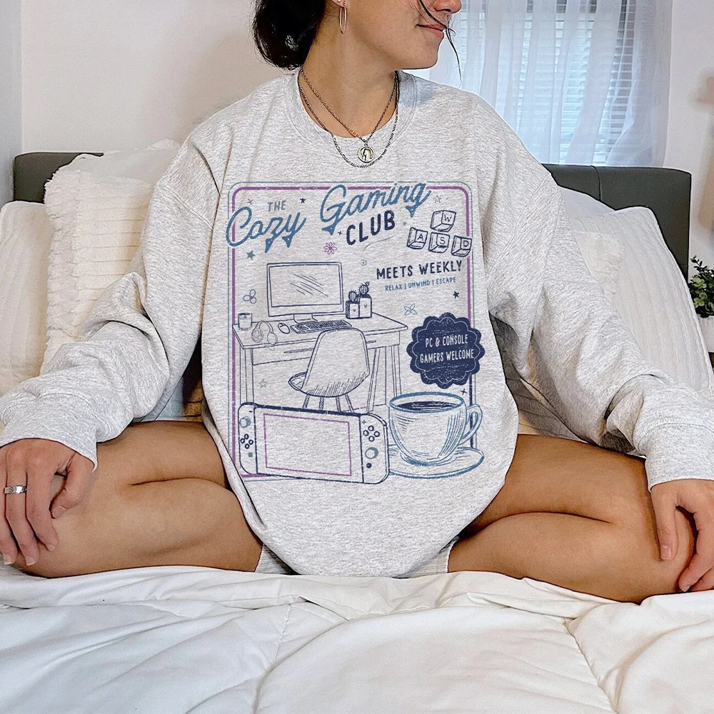 

Women Y2K Top Retro Sweatshirt Cozy Gamer Sweatshirt Gift For Girl Gamer Round Neck Long Sleeve Loose Pullove Top