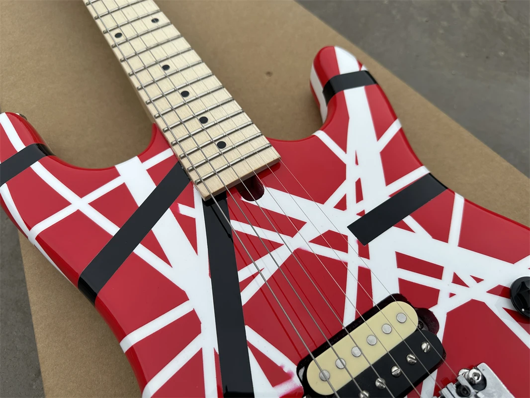 5150 electric guitar, alder body, maple fingerboard, red and white stripes, quick package