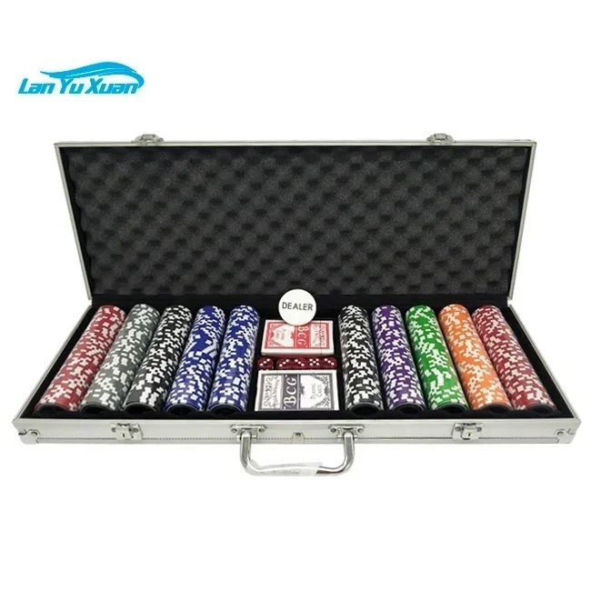 

500 pcs Clay poker chips with silver aluminum case set include 2 sets poker cards and 1 white dealer
