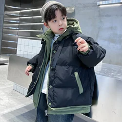 Boys Fashion Down Coats Kids Winter Thickened Hooded Jackets Kids Warm Casual Parkas New Cotton Clothes Teenager Overcoat 5-14Y