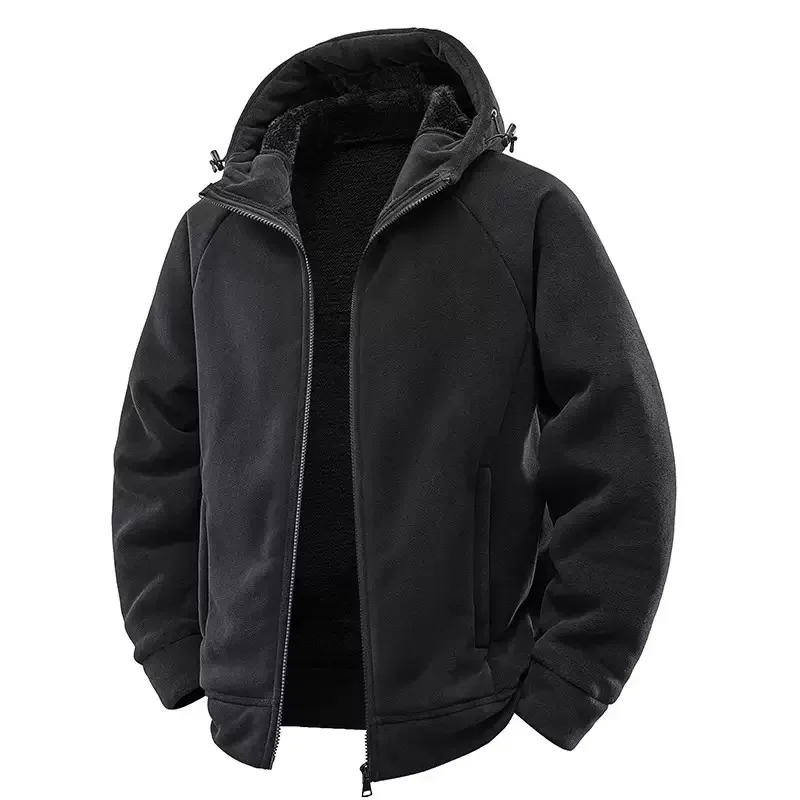 New Autumn and Winter Fashion Solid Color Thick Warm Lamb Wool Jacket For Men's Casual Loose Sports Plus Size Hooded Jacket 5XL