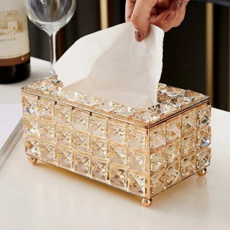 Crystal Glass Tissue Box Cover Home Hotel Car Pen Holder Tools Cosmetic Accessories Desktop Storage Racks Decoration Paper Towel