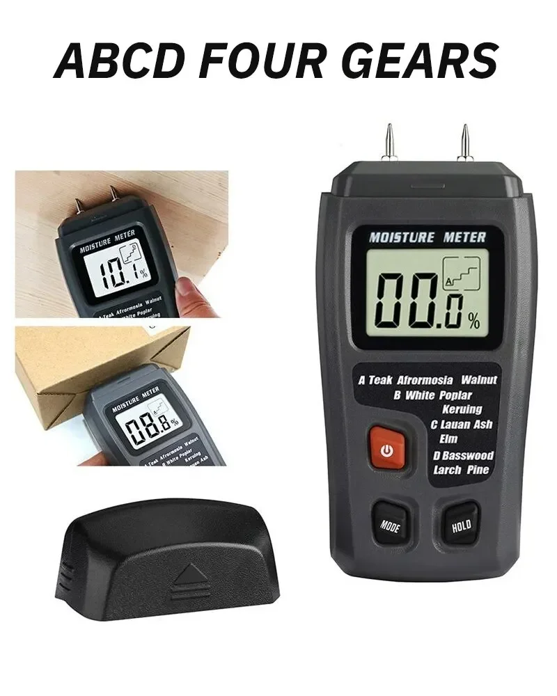 Digital Moisture Meter for Wood & Paper, Pin-Type Humidity Detector with LCD Screen