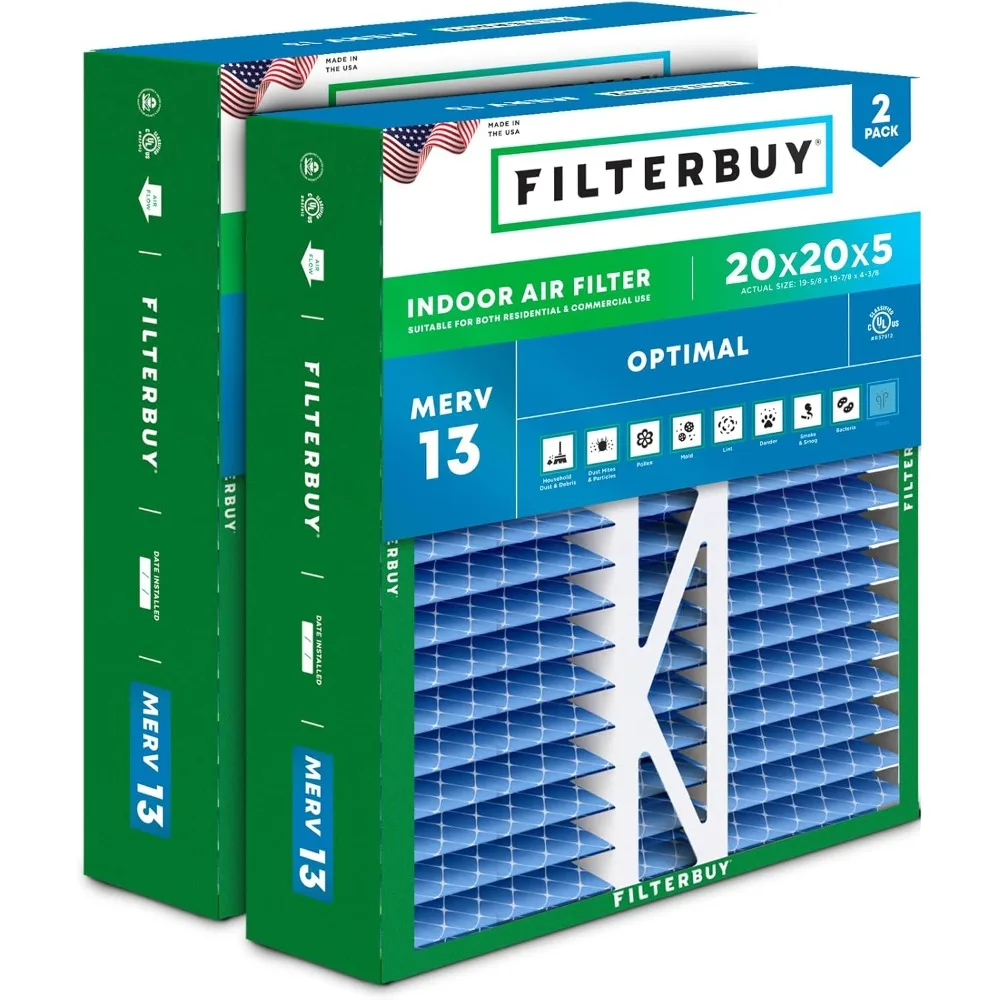 

20x20x5 Air Filter MERV 13 (MPR 1900) Health Defense Replacement (2-Pack), Pleated HVAC AC Furnace Filters
