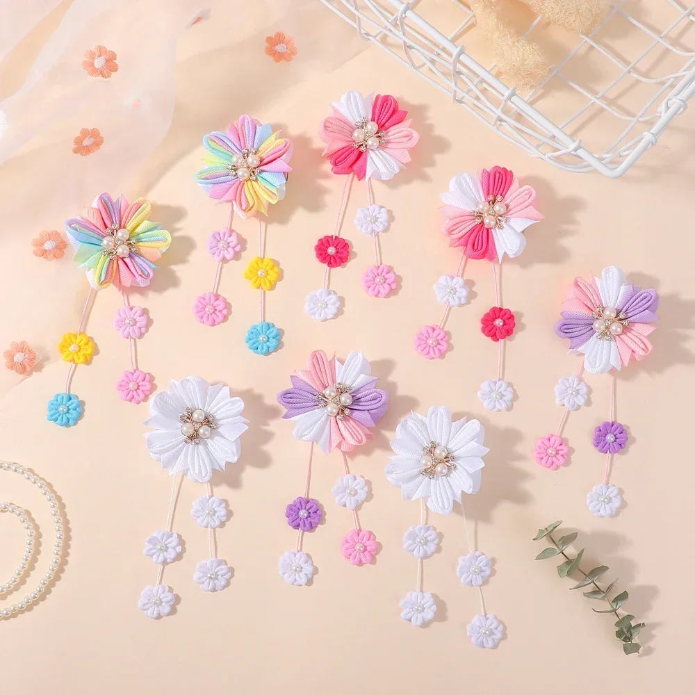 2 teile/satz Baby Mädchen Blume Haar Clips mit Faux Perle Quaste Nette Haarspangen Haarnadeln Kinder Zubehör Set