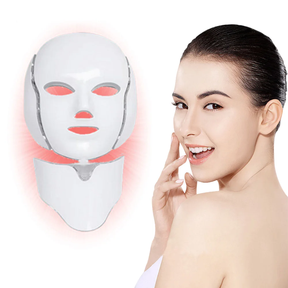 7-kleuren LED-gezichtsmasker met nek Roodlichttherapiemasker Huidverjonging Anti-acne Schoonheidsapparaat Gezichtslifting Stevige stimulator