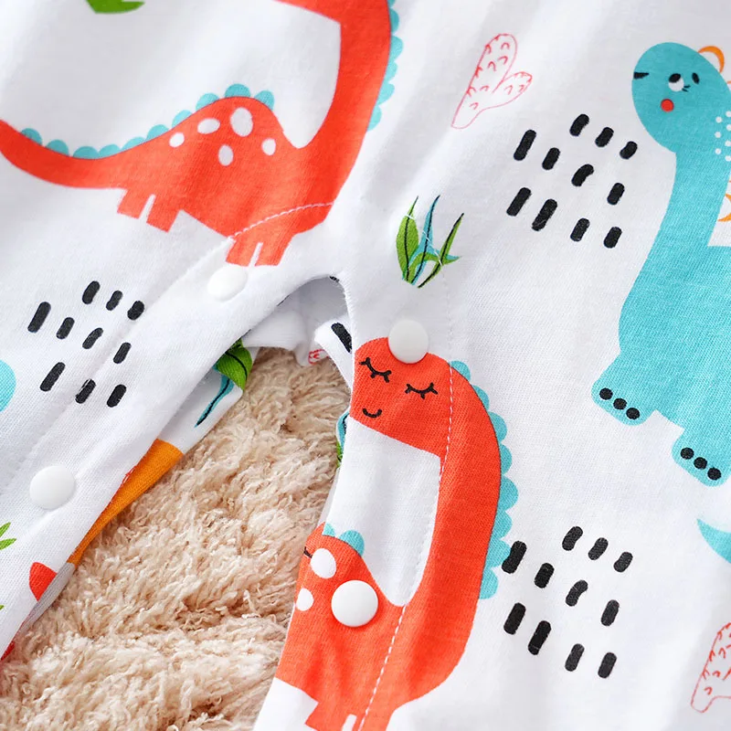 Baby\'s Fake Shoulder Strap Ha Yi Newborn Pure Cotton Jumpsuit Cartoon Dinosaur Long Sleeved Spring And Autumn Clothes