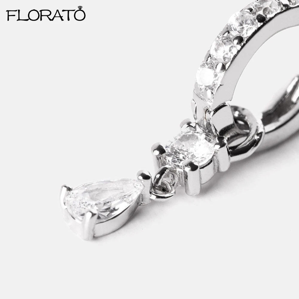 High Quality Crystal Zircon Water Droplet Pendant Hoop Earrings for Women Fashion18K Gold Color Earrings Luxury Jewelry New
