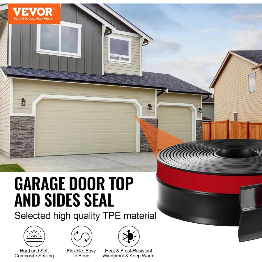 Garage Door Seal Top and Sides Seal Strip 20 FT Universal Weather Stripping Replacement Soft and Hard Composite Weatherproofing