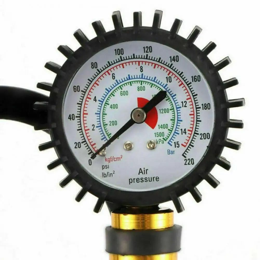 Wear-resistant Thickened Hose Dual Scale Tyre Pressure Gauge, 220PSI High Precision Stable Manual Air Meter for Car