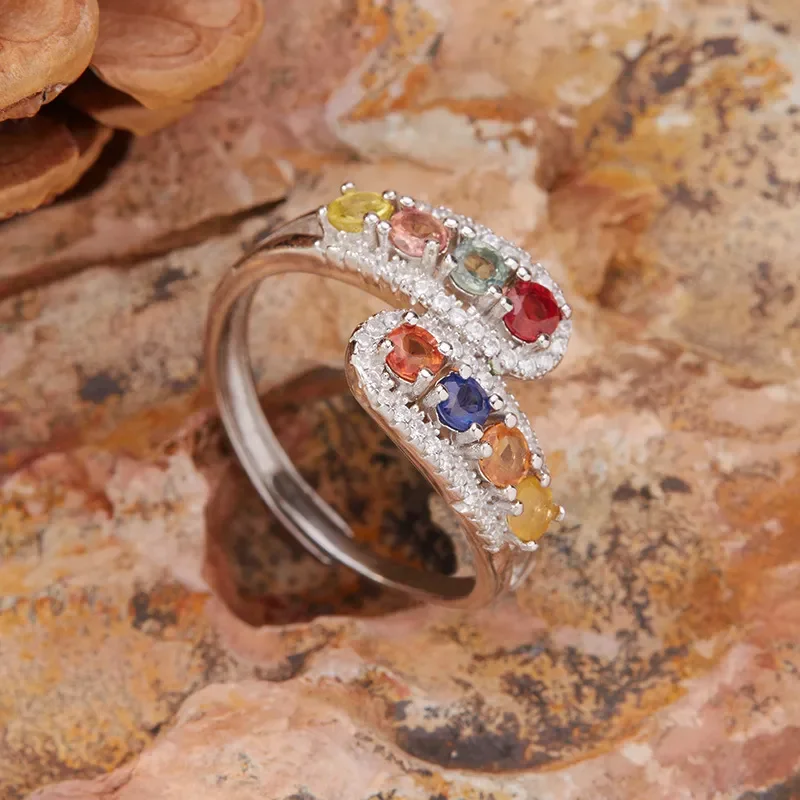 Natural Color Sapphire Color Sapphire Ring Female Xiaohongshu Douyin Live S925 Sterling Silver Color Treasure Jewelry