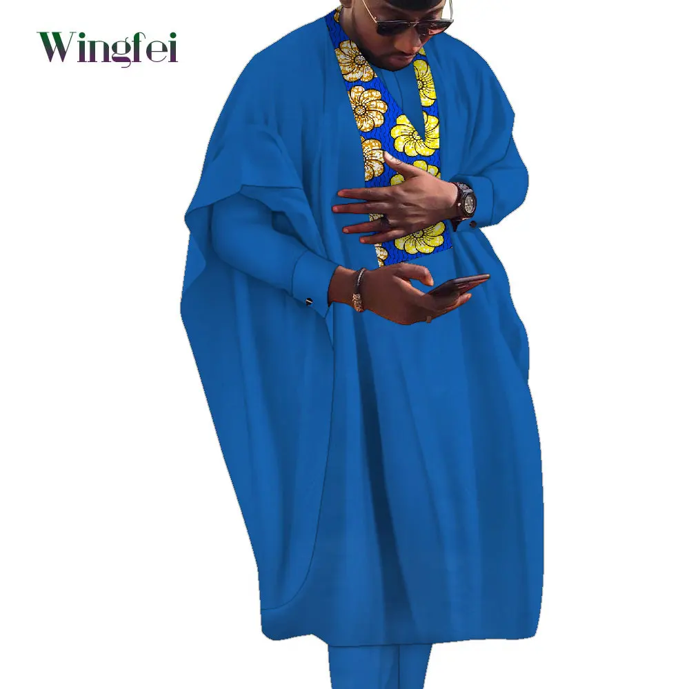 African Style Men\'s Outfits Dashiki Agbada Robe Suits 3 Piece Sets Men African Attire Abaya Nigerian Clothes Large Size WYN1359