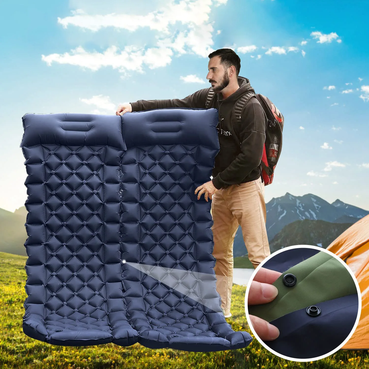 Outdoor Inflatable Cushion Inflatable Bed Outdoor Camping Wild Foot Camping Inflatable Sleeping Pad 40D Nylon Composite TPU